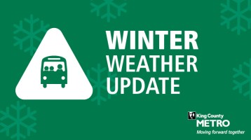 Green graphic reads Winter Weather Update with a green bus in a white caution triangle